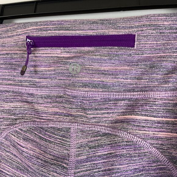 Lululemon Leggings 4 Purple Pink Space Dye Tech Pockets Ruched Detail Zipper - Picture 10 of 11